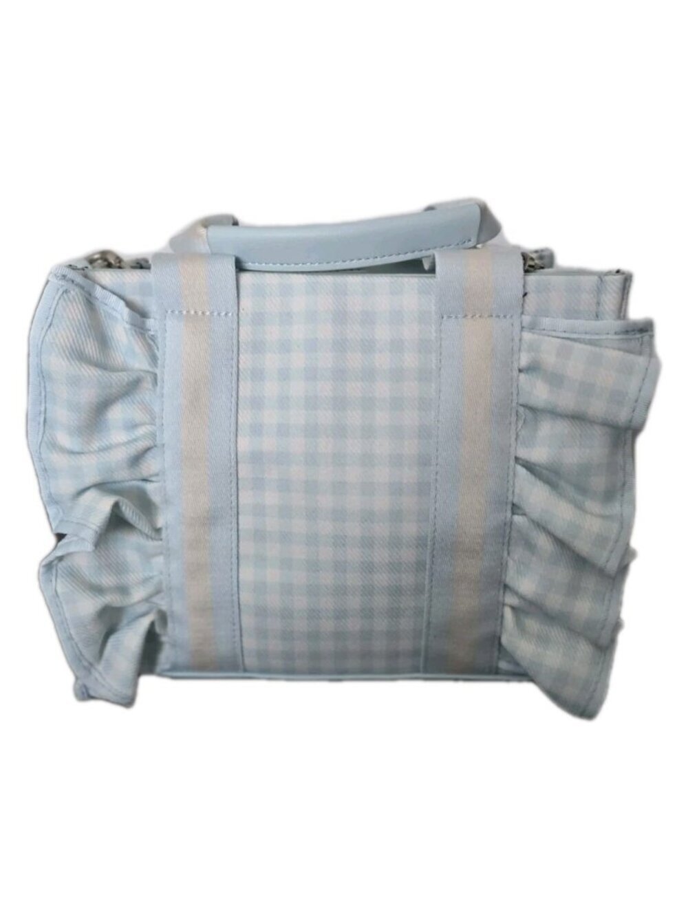 NWT! Betsey Johnson Heart LB Ruffle Baby Blue Gingham Handbag Crossbody Tote - Picture 4 of 4